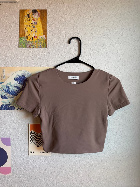 Babaton Tops - Babaton Taupe Cropped Crewneck Tee